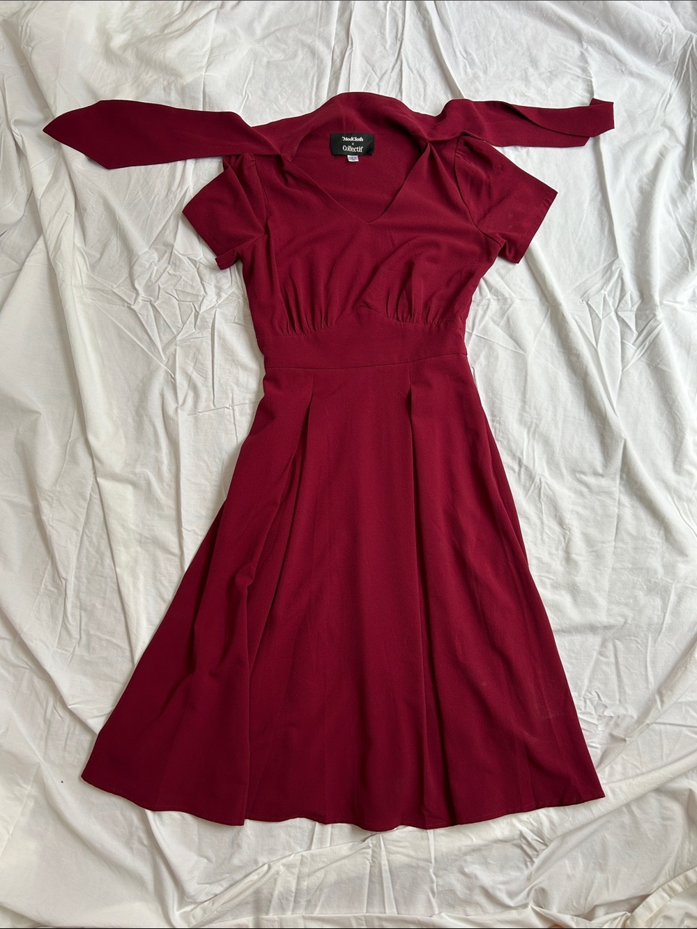 ModCloth X Collectif Burgundy V‑Neck Midi Fit & Flare Dress US 4, UK 8